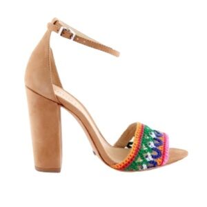 SCHUTZ Joannas Ankle Strap heel Sandals multi color boho summer size 9.5B